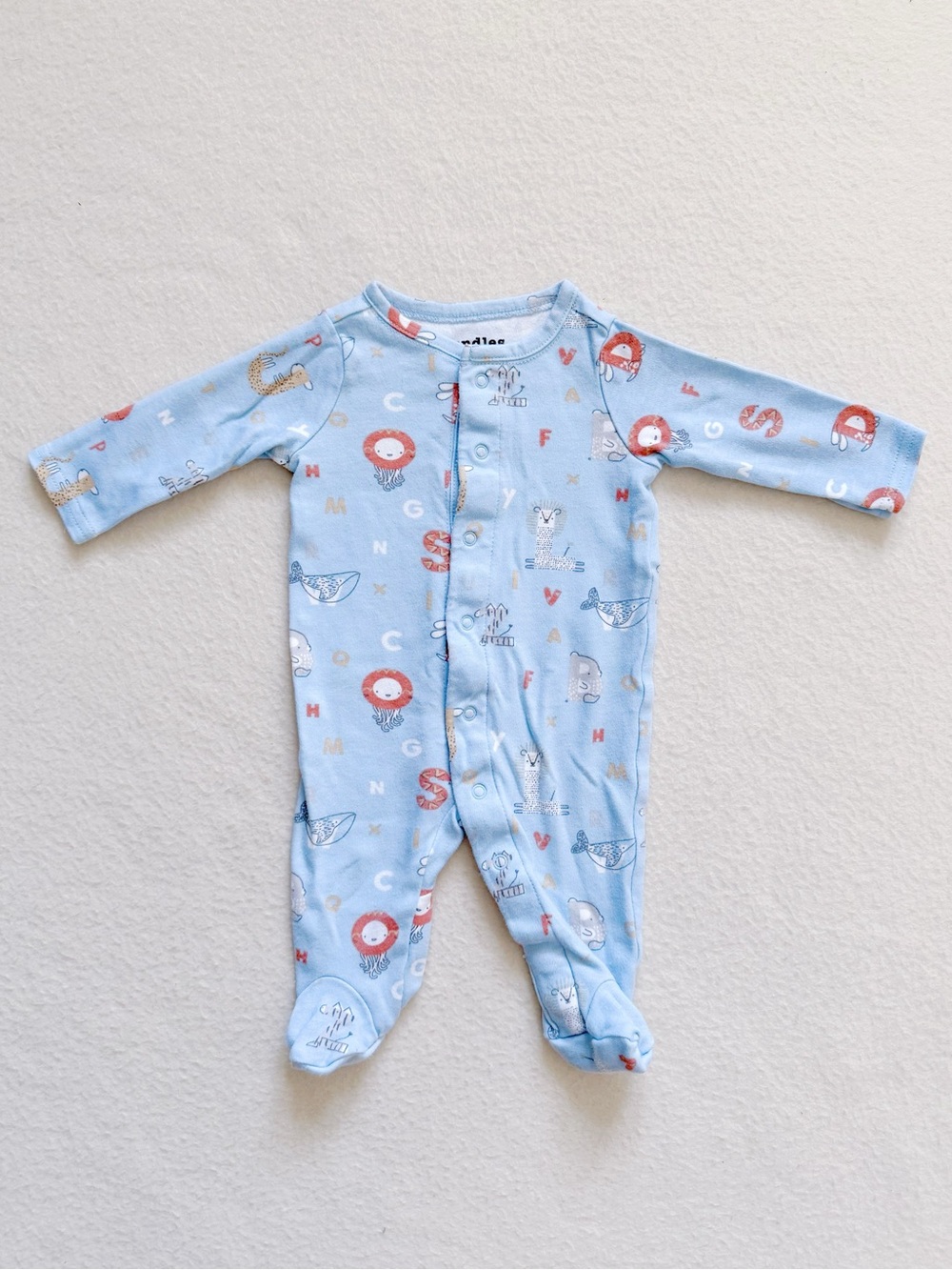 4/$22 The Children's Place Bundles Blue Animal Alphabet Cotton Footed Sleeper NB